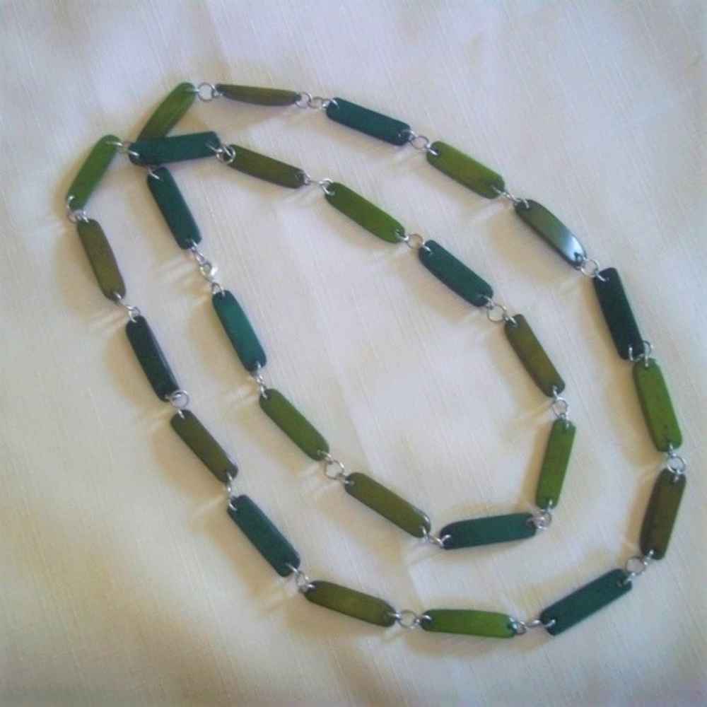 Multi-Green Stained & Lacquered Wood Bead Necklace
